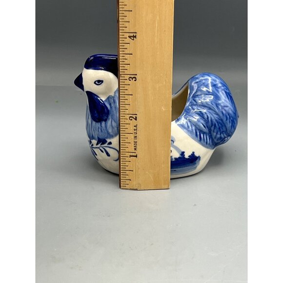 Blue & White Ceramic Dutch Hen Planter 5" Figurine Windmill Design Delft - Picture 4 of 13